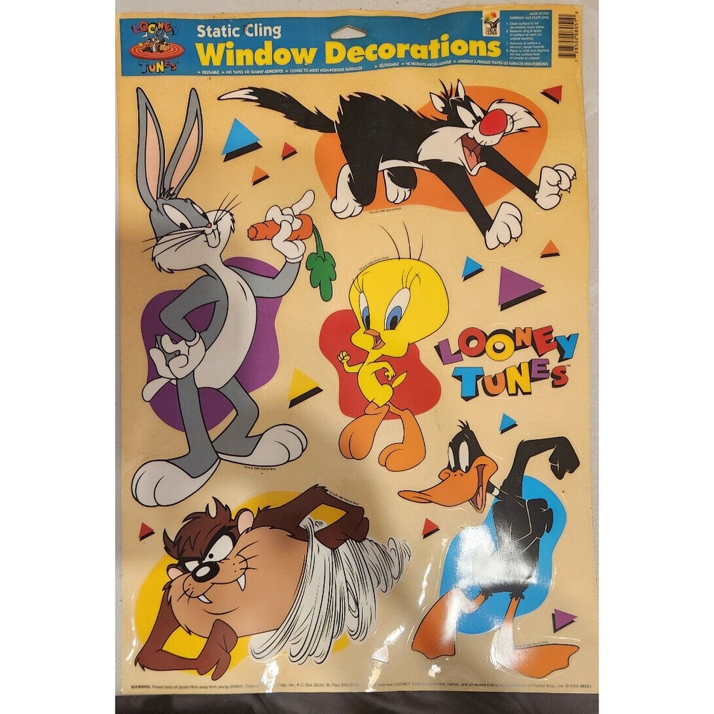 6 Sheets of Looney Tunes Static Cling Window Decorations